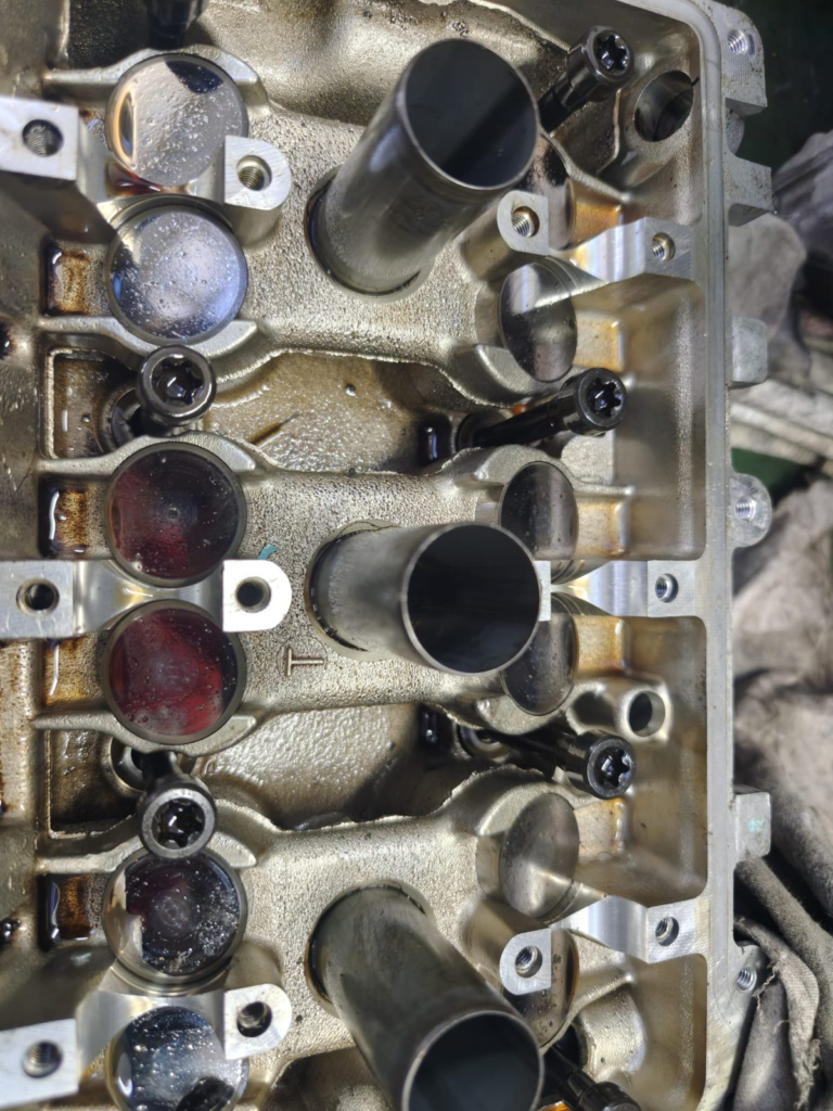 Cylinder head opened up with the valves exposed